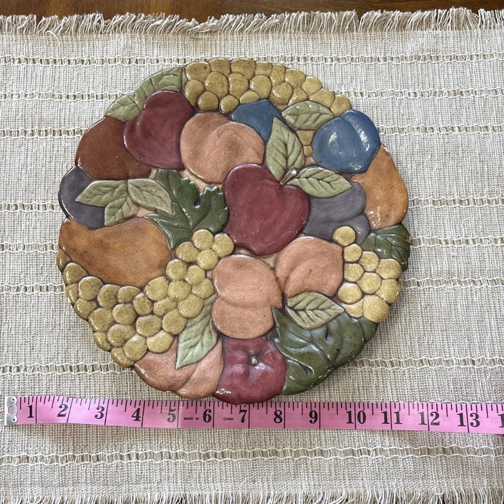 Cool, Vintage Plate (10 in.)‎  handcrafted in 1970 Fall Colors, Fruit, Leaves